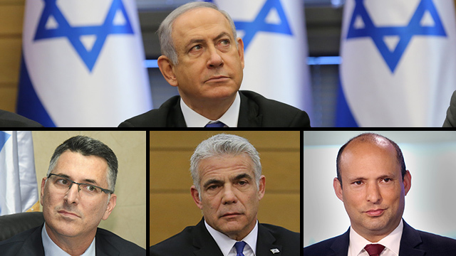 Benjamín Netanyahu, Yair Lapid, Gideon Saar, Naftali Bennet. 