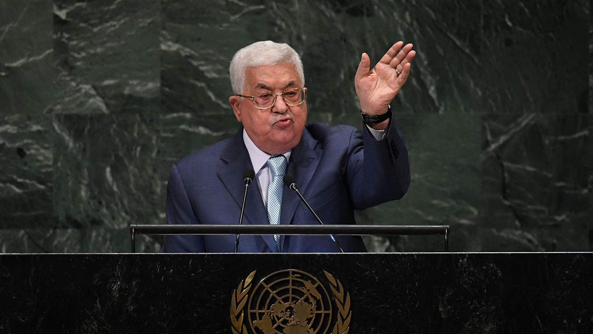 Mahmoud Abbas hablando en la Asamblea General de la ONU en Nueva York en septiembre 