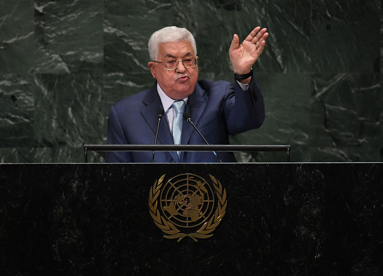 Mahmoud Abbas hablando en la Asamblea General de la ONU en Nueva York en septiembre 