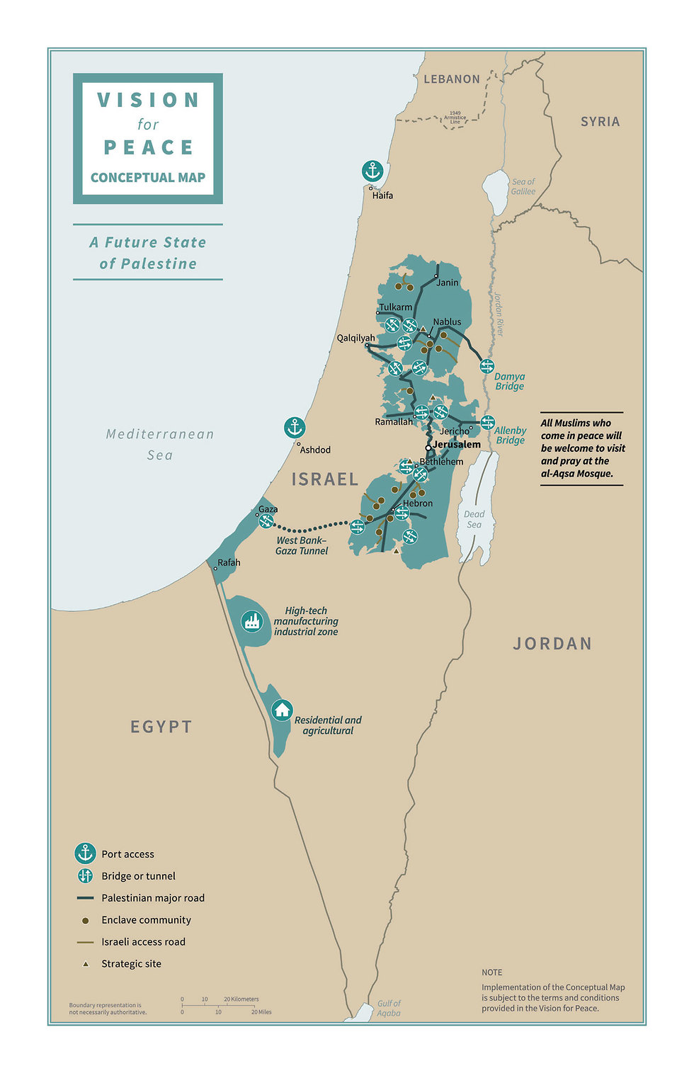 En verde, la composición del Estado palestino que ofrece el "Acuerdo del Siglo" 