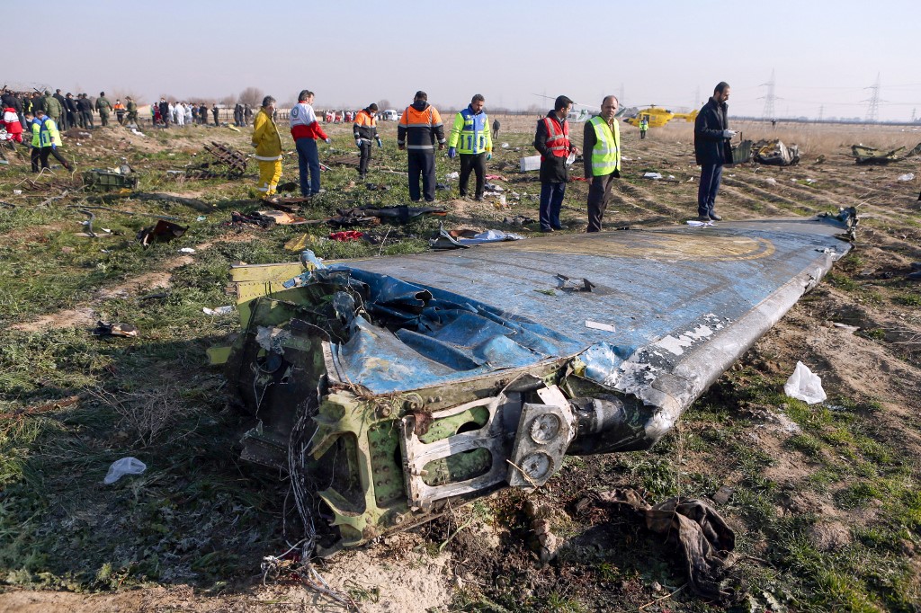 Restos del avión ucraniano derribado por Irán. 