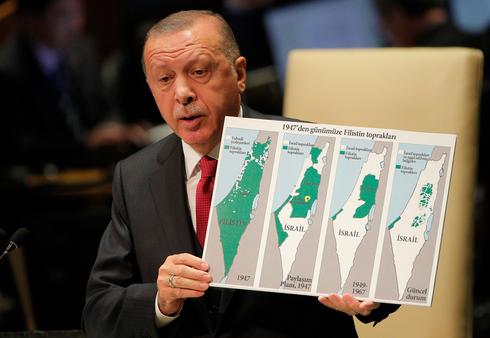 O presidente turco critica Israel durante um discurso na ONU em setembro de 2019. (Reuters) O presidente turco critica Israel durante um discurso na ONU em setembro de 2019.