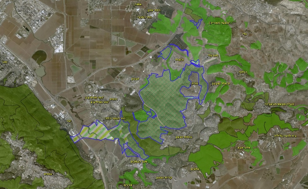 Foto satelital de la reserva (marcada en azul). 
