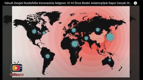Una escena de un video turco que promueve una teoría de conspiración antisemita sobre el supuesto origen del coronavirus 