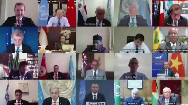 Una reunión virtual del Consejo de Seguridad de la ONU en 2020.