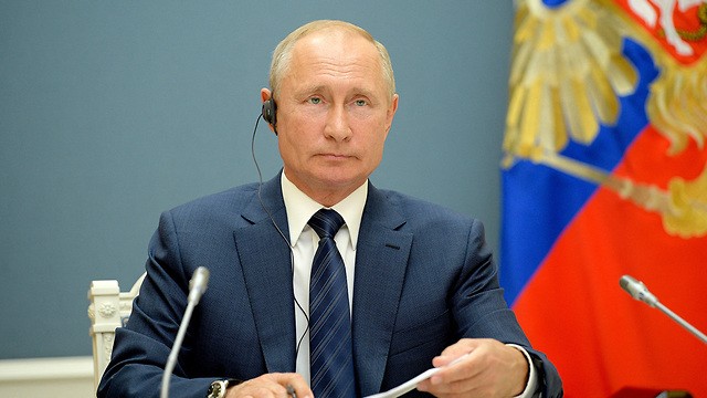 El presidente ruso, Vladimir Putin, durante la reunión virtual con sus homólogos de Irán y Turquía.