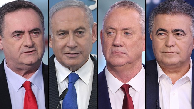 Desde la izquierda: Ministro de Finanzas Israel Katz, primer ministro Benjamín Netanyahu, primer ministro alterno Benny Gantz y ministro de Economía Amir Peretz. 