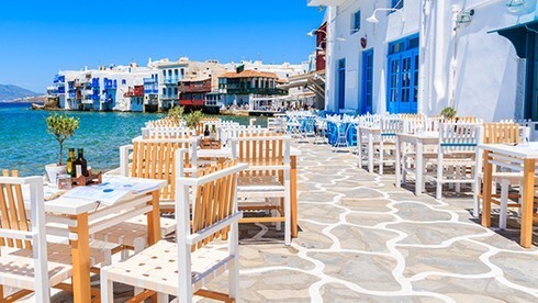 Toda la belleza turística de la isla de Mykonos, en Grecia. 