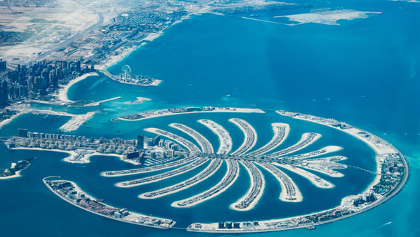 Las Islas artificiales de Dubai vistas desde arriba. 