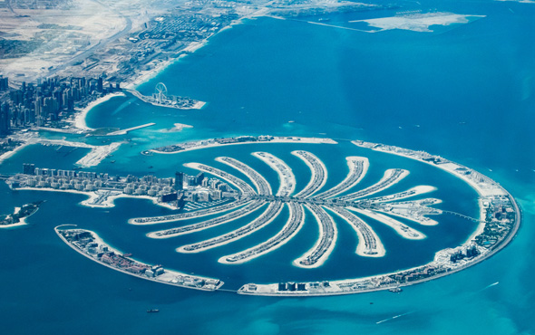 Las Islas artificiales de Dubai vistas desde arriba. 