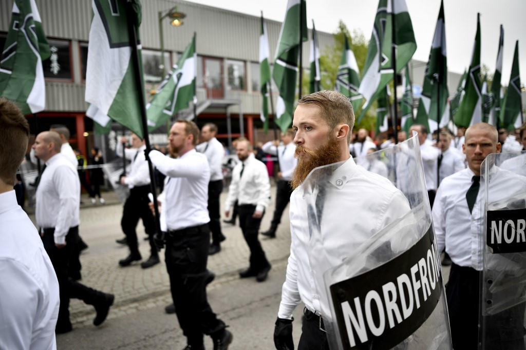 Manifestación del Movimiento de Resistencia Nórdico en Suecia.