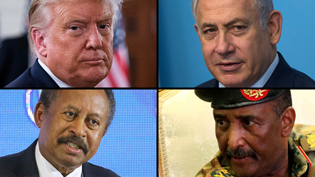 Donald Trump, Benjamín Netanyahu, el primer ministro de Sudán, Abdallah Hamdok, y el jefe del Consejo Soberano sudanés, Abdel Fattah Abdelrahman Burhan.