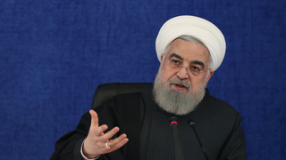 Hassan Rouhani, presidente iraní, durante una videoconferencia en su oficina de Teherán. 