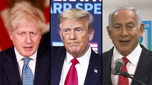 Boris Johnson, Donald Trump y Benjamín Netanyahu. 