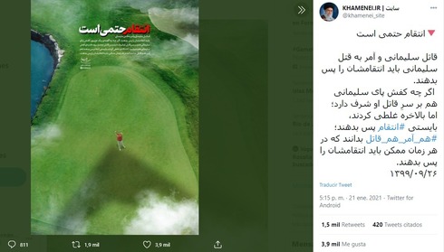 El tweet amenazante de la cuenta relacionada con el líder supremo de Irán. 