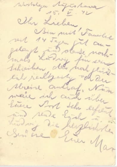 La carta de agradecimiento enviada a su bisabuelo por parte de un amigo judío al que ayudó a enviar comida a sus familiares a un campo de concentración.