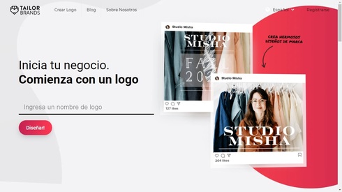 Página de inicio, en español, de Tailor Brands. 
