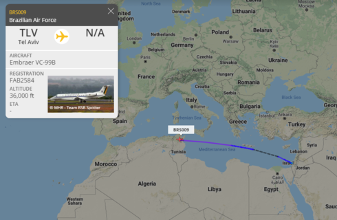 Los datos de seguimiento muestran el vuelo de Israel a Argelia.