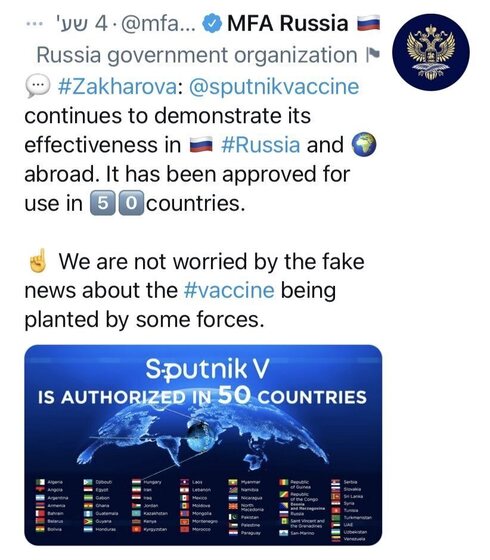 "Fue autorizada para su uso en 50 países". La campaña rusa por la Sputnik V.