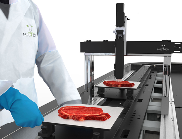 Impresión 3D de un bistec de carne vacuna. 