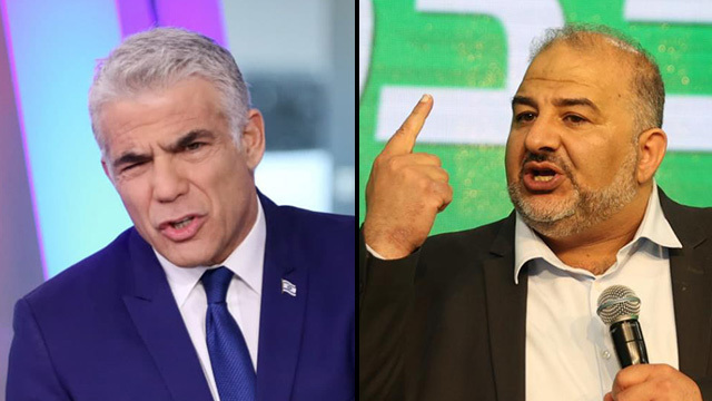 Yair Lapid, líder de Yesh Atid (izquierda), y el presidente de Raam, Mansour Abbas. (Avi Moalem, Elad Gershgoren) Yair Lapid, líder de Yesh Atid (izquierda), y el presidente de Raam, Mansour Abbas.