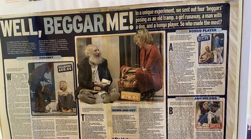 Bingham simuló ser un mendigo para un artículo del Daily Mail.