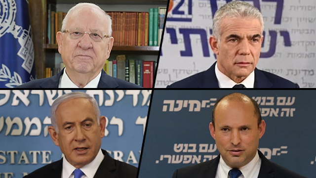 Reuven Rivlin, Yair Lapid, Benjamín Netanyahu y Naftalí Bennett, los nombres claves en el proceso electoral de Israel. 