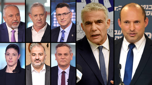 Liberman, Ganzt, Saar, Michaeli, Abbas, Horowitz, Lapid y Bennett; los presidentes de los 8 partidos que integrarán la posible coalición de gobierno. 