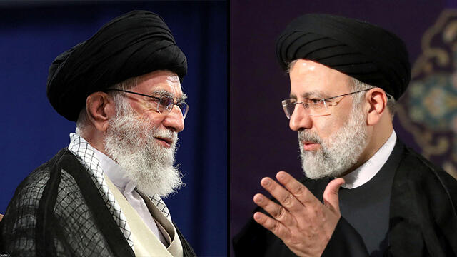El actual líder supremo de Irán, el ayatolá Ali Khamenei (izq.) y Ebrahim Raisi, principal candidato a presidente de Irán. 