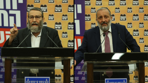 Moshe Gafni y Aryeh Deri se turnaron el martes por la noche para atacar al jefe de Yamina. (Amit Shavi) Gafni Deri