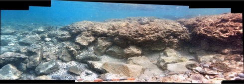 Estructura de un muelle bajo el agua en la playa Dor. 