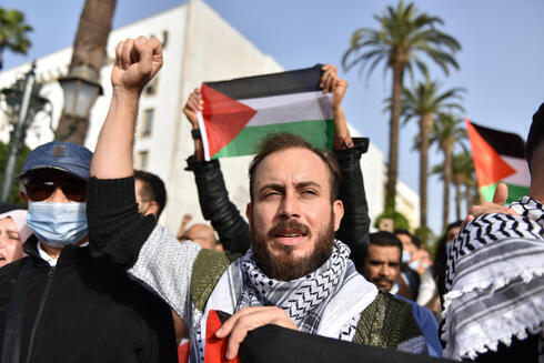 Manifestación propalestina en Marruecos durante los combates entre Israel y facciones terroristas de Gaza en mayo.