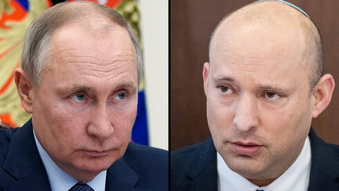 El primer ministro Naftalí Bennett (derecha) y el presidente de Rusia, Vlaidimir Putin.