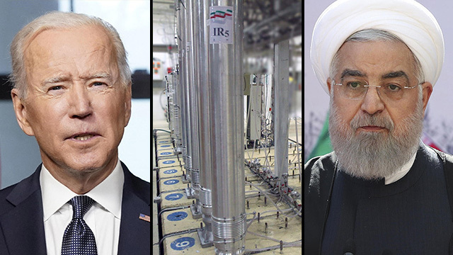 El presidente estadounidense Joe Biden (izq.) y Hassan Rouhani, presidente saliente de Irán. 