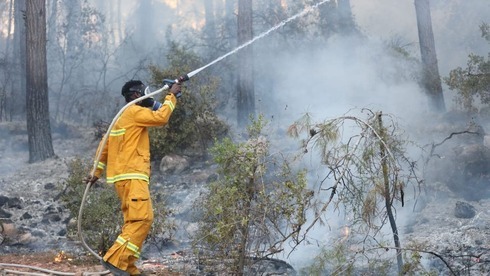 Un bombero intenta extinguir las llamas en el área de Jerusalem.