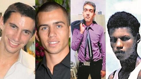 Hadar Goldin, Oron Shaul, Hisham al-Sayeed y Avera Mengistu, israelíes retenidos en Gaza. 