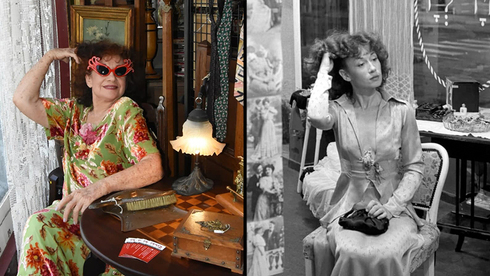 La exactriz y actual directora de teatro, Aviva Apel-Rosenthal, en la calle Dizengoff durante los años 70, y hoy en la galería Bordoux.