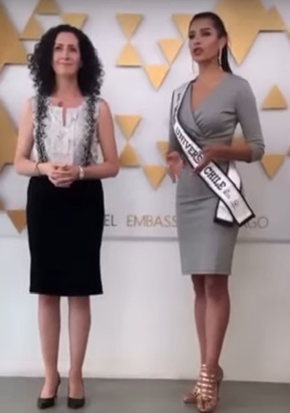 Captura de imagen del video que la embajadora israelí en Chile y la candidata a Miss Universo filmaron juntas. 