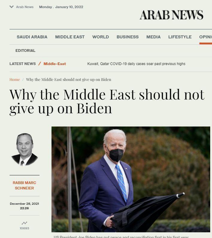Primera columna del rabino Marc Schneier en el periódico saudí Arab News. (Cortesía del rabino March Schneier) Primera columna del rabino Marc Schneier en el periódico saudí Arab News.