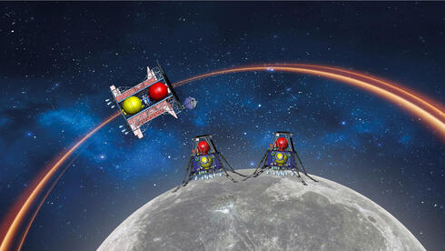 Ilustraciones del programa Genesis 2: la nave principal y dos módulos de aterrizaje. 