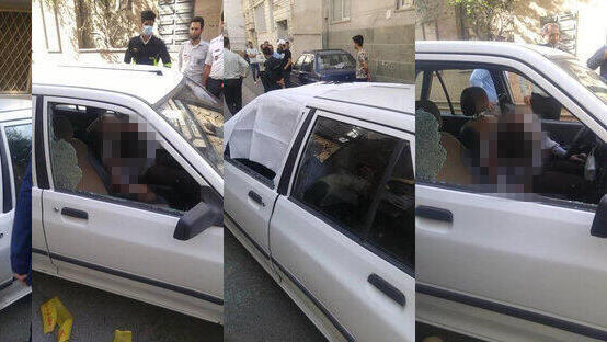 Fotos de la escena donde ocurrió el asesinato y del auto del coronel Khadari. 
