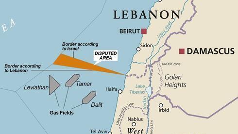 Mapa de la disputa territorial marítima entre Líbano e Israel. 