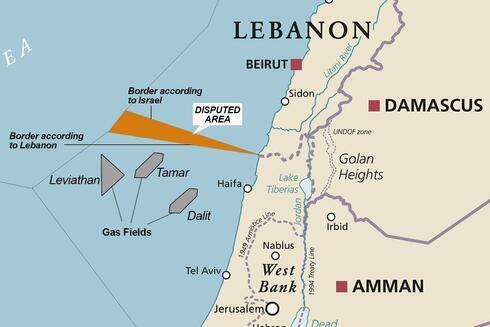 Un mapa que muestra la disputa marítima territorial entre Israel y Líbano.
