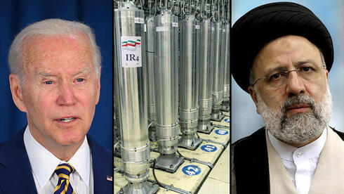 El presidente Joe BIden, las centrifugadoras iraníes y el presidente Ebrahim Raisi. 