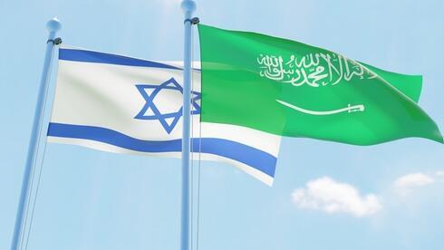 Banderas de Israel y Arabia Saudita. 