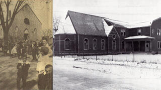 A la izquierda, la sinagoga original de Burlington, Ohavi Zedek. A la derecha, la segunda sinagoga, Chai Adam. 