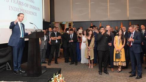 El presidente Isaac Herzog durante las celebraciones de los 75 años de independencia de la India.