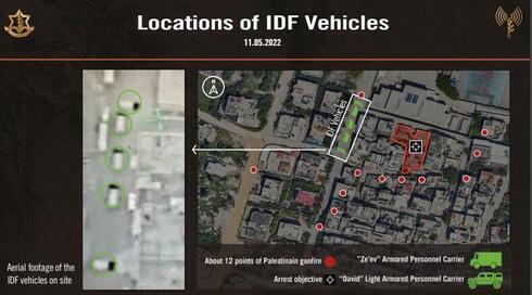 Ubicaciones de los vehículos de las FDI durante la redada que resultó en la muerte de la periodista Shireen Abu Akleh