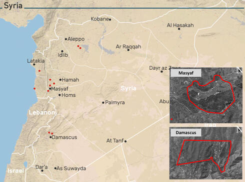 El mapa de Siria que exhibió Benny Gantz en una conferencia de prensa en EE.UU. (Ynet) Siria