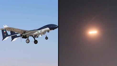 Izq. Avión no tripulado de fabricación iraní. Der. El ataque israelí en el espacio aéreo sirio. 